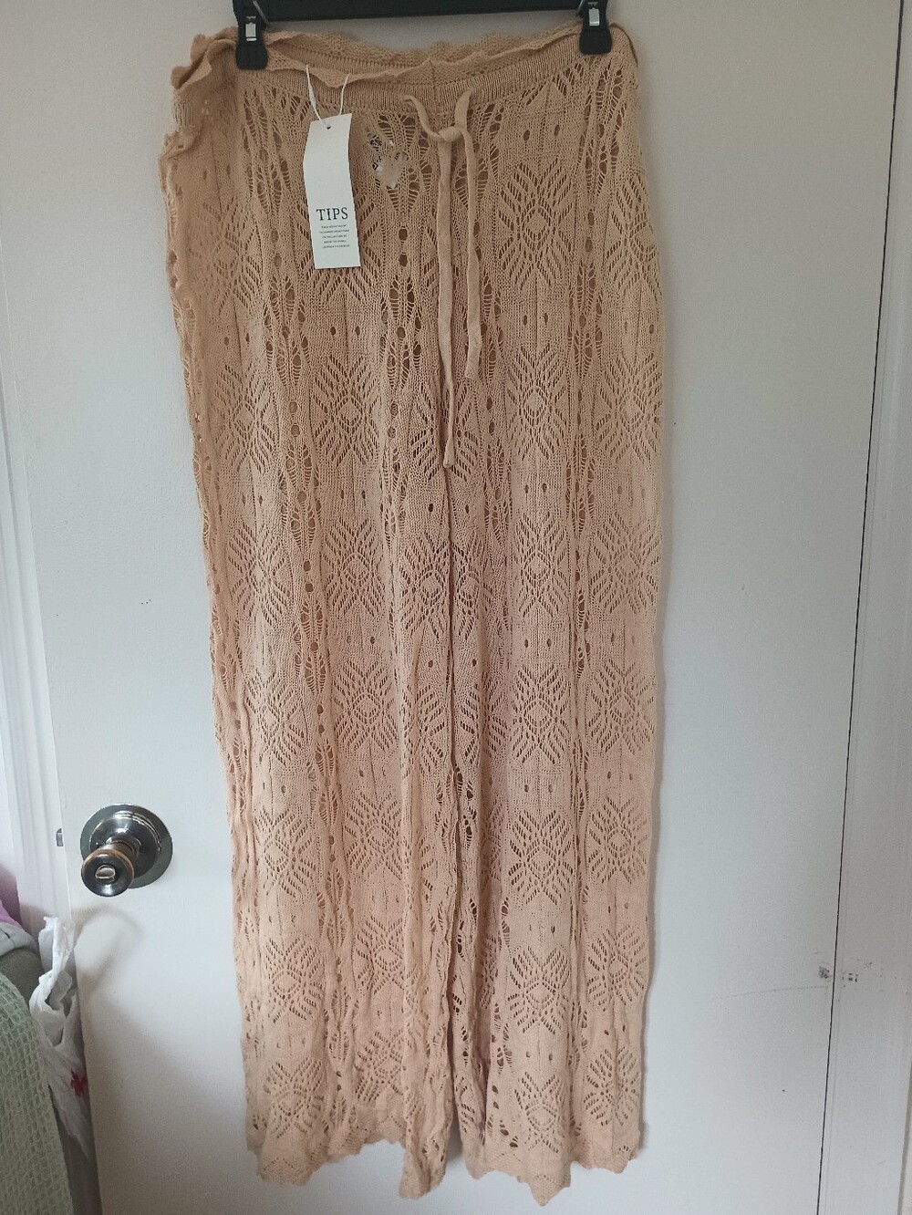 Saodimallsu Crochet Wide Leg Swimsuit Cover Up Pants Adjustable Drawstring Waist
